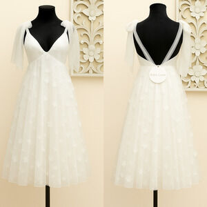 Selfie Leslie XS Tulle Midi Bow Back Romantic ALine Cocktail Wedding Guest Dress